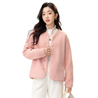 冰洁外套女春秋仿羊羔绒圆领开衫摇粒绒上衣 米白 S S(80-100斤)