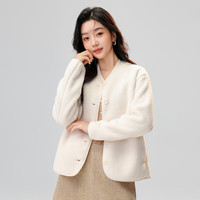 冰洁外套女春秋仿羊羔绒圆领开衫摇粒绒上衣 卡其 S S(80-100斤)