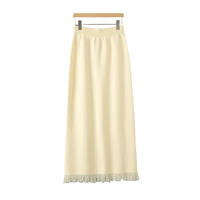 晚白【直降】时尚简约气质半裙休闲纯色流苏温柔半身裙 奶黄色 M