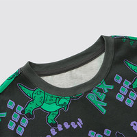 迪士尼（Disney）男女童纯棉短袖T恤夏装2025宝宝时尚半袖上衣中大童儿童衣服 灰底魔方恐龙 【男】 110