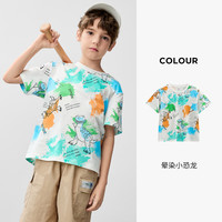 迪士尼（Disney）男女童纯棉短袖T恤夏装2025宝宝时尚半袖上衣中大童儿童衣服 晕染小恐龙 【男】 100