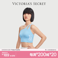 VICTORIA'S SECRET 针织logo斜肩镂空时尚运动文胸内衣女舒适修身无钢圈胸罩 93L6天蓝色 11240869 M