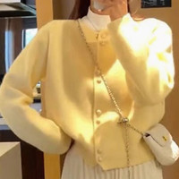 美姿宝莲 MixMax 甜美毛衣开衫女春秋设计感宽松圆领百搭显瘦针织上衣