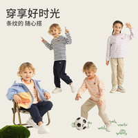 丽婴房（Les enphants）儿童条纹长袖T恤25春装男女宝宝趣味印花领圈撞色长袖T恤 紫条纹 140 cm