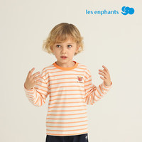 丽婴房（Les enphants）儿童条纹长袖T恤25春装男女宝宝趣味印花领圈撞色长袖T恤 橘条纹 150 cm