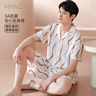 百亿补贴：玛伦萨 manza 5A抗菌睡衣男纯棉夏季新款高级印花短袖男士家居服套装