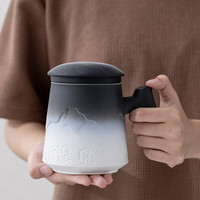 金镶玉陶瓷茶杯 马克杯陶瓷个人办公杯泡茶杯带过滤渐变茶水杯400ml礼盒 黑白渐变办公杯