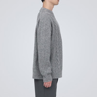 无印良品（無印良品 MUJI）男式 美利奴羊毛缆绳花纹圆领毛衣 冬季长袖针织衫 AA0PJA3A 灰色 M（170/92A）