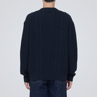 无印良品（無印良品 MUJI）男式 美利奴羊毛缆绳花纹圆领毛衣 冬季长袖针织衫 AA0PJA3A 深藏青色 L（175/100A）