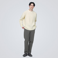 无印良品（無印良品 MUJI）男式 美利奴羊毛缆绳花纹圆领毛衣 冬季长袖针织衫 AA0PJA3A 原色 M（170/92A）