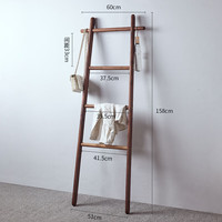 ciaxy 梯子衣帽架 落地挂衣架 黑胡桃木 高158CM