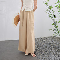三彩【梦绕梢头】2024夏季新中式盘扣长裤高腰阔腿裤宽松女C 卡其色 L 165/72A 165/72A/L