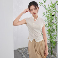 三彩【梦绕梢头】2024夏季新中式盘扣长裤高腰阔腿裤宽松女C 卡其色 XL 170/76A 170/76A/XL