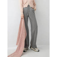 三彩2024冬季休闲长裤松紧高腰直筒阔腿裤宽松拖地裤女 岩灰 S 155/64A