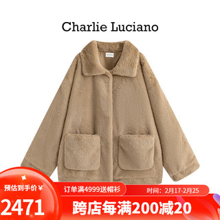 Charlie Luciano花栗鼠印花皮草冬季新款情侣男女同款休闲百搭保暖cl外套潮男