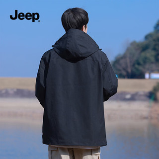 吉普（JEEP）冲锋夹克秋季户外男女同款防风运动登山上衣外套 幻影黑 4XL 幻影黑（单层）