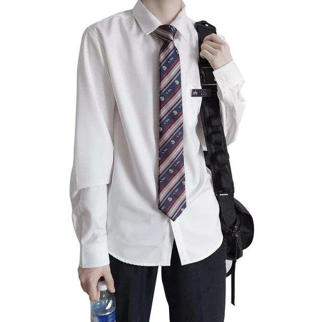 【刺篇】原创dk制服日系基础日常男款长袖衬衫黑白尖领休闲上衣