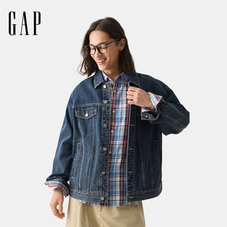 Gap 男女装2025春季新款纯棉水洗牛仔服外套宽松基础款夹克723088 中度水洗