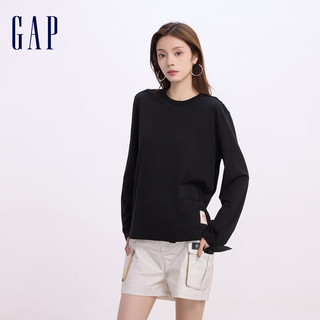 Gap 女装初秋拼布logo丝光汗布长袖针织衫 637609