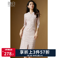 晚白2025春季淑女修身时尚高腰气质小V领减龄通勤连衣裙 花色 S