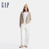 Gap女装2024秋冬刺绣logo丝绒里抽绳立领连帽卫衣外套600783 卡其色 165/84A(M) 亚洲尺码