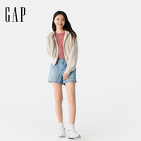 Gap女装2025春季抽绳拉链连帽卫衣纯色宽松休闲短外套725754 米色 M (165/84A)亚洲尺码