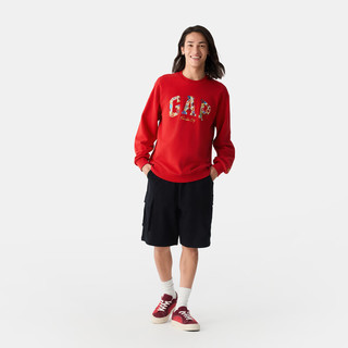 Gap【故宫联名】男女装2025春季印花logo卫衣休闲上衣720961 红色 3XL (185/108A) 亚洲尺码