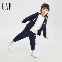 Gap女幼童秋季款LOGO宽松天鹅绒束脚裤799273儿童装卫裤 藏蓝色 90 cm(2岁) 90cm(2岁)