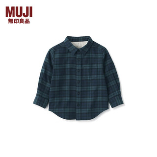 无印良品（MUJI）婴童 法兰绒 长袖衬衫 儿童衬衣男童女童 CC23UA4A 深绿色格纹 90cm /52A