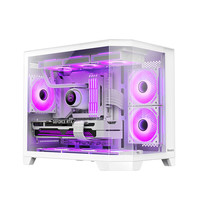 航嘉（Huntkey）S960暴风雪X冰刃版  全景无立柱海景房机箱   三面玻璃侧透 台式机机箱 （支持M-ATX主板/360水冷 白色机箱+ARGB风扇*6