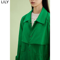 丽丽LILY春女装时尚休闲运动纯色长款风衣外套女 305草绿 XL