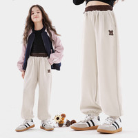 迪士尼女童裤子春季儿童运动裤宝宝休闲裤卫裤大童阔腿裤 浅卡其 140