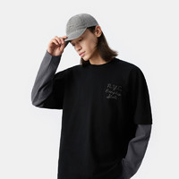 Gap男女装2025春季刺绣logo假两件长袖T恤学院风上衣723825 黑色 3XL (185/108A)亚洲尺码