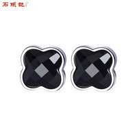 石头记 istone 南方佳丽四叶草耳钉女简约黑玛瑙几何玛瑙耳环女 A款417801912