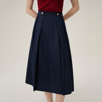 范思蓝恩藏青色高腰学院风长裙女2024夏季JK裙子24FS12258 藏青色 L