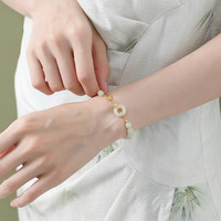 银千惠925银和田玉平安扣手链女士蝴蝶手串 和田玉蝶舞手链+光影礼盒 玫瑰花礼盒//配首饰证书