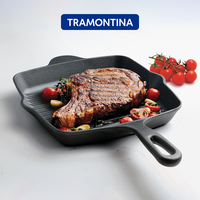 TRAMONTINA 查蒙蒂纳 铸铁牛排煎锅平底锅铸铁锅无化学涂层煎饼煎蛋煎盘电磁炉明火通用 横纹煎锅 25cm