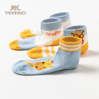 YeeHoO英氏4双装儿童袜子纯棉婴儿宝宝袜透气高弹不易变形印花防滑地板袜 混色WY2219 【四双装】 4双 XL