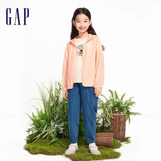 GAP女童2024春季轻薄遮阳logo连帽外套儿童装890478 橙色 120cm(XS)亚洲尺码