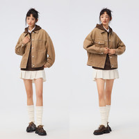 森马 Semir森柔牛仔森马 Semir牛仔外套女满印春秋宽松夹克潮流 浅驼50028 150/76A/XS