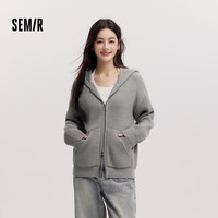 森马 Semir外套女纯色落肩宽松夹克慵懒风2024冬季新款软糯连帽开衫百搭