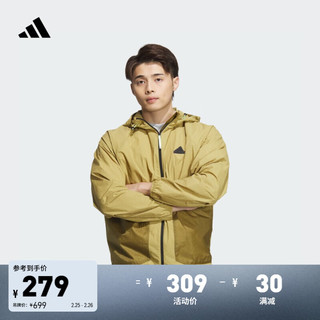 adidas 阿迪达斯 休闲防晒UPF50+拒水防泼宽松连帽夹克外套男阿迪达斯轻运动 卡其棕 M