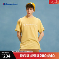 Champion 冠军T恤2024春夏运动休闲草写logo印花圆领短袖上衣 黄色 2XL