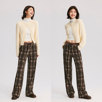 森马（Semir）休闲裤女格纹阔腿裤复古风潮流2024冬季时尚仿呢长裤109724127008
