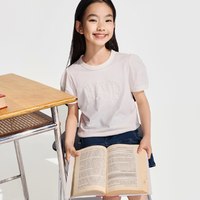 Gap 女童2024春秋纯棉花卉logo灯笼袖短袖T恤儿童装上衣890395