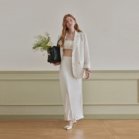 范思蓝恩秋季亚麻西装外套女2024秋气质优雅通勤白色自然感休闲小西装 白色 XL