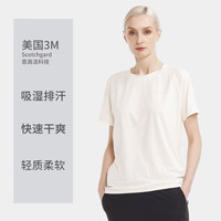 ALPINT MOUNTAIN 埃尔蒙特3M科技速干男士短袖t恤弹力透气户外速干衣女款夏季运动 米白（女）