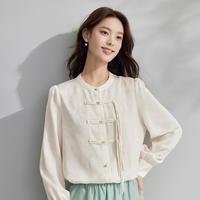 限尺码：茵曼 新中式国风盘扣长袖衬衣女2024秋季高级感提花气质时尚衬衫