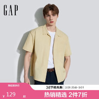 Gap 男装2024夏季棉质翻领短袖衬衫简约通勤基础款上衣891053 卡其色 165/88A(S)亚洲尺码