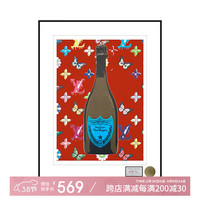 三为 床头装饰画Death NYC唐培里侬香槟潮流版画客厅玄关现代简约挂画 铝合金黑框 44.5